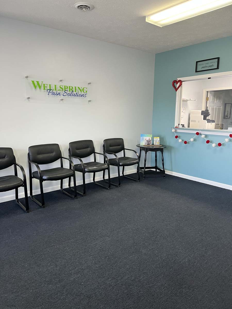 Photo of the waiting room at Wellspring Pain Solutions, Terre Haute location
